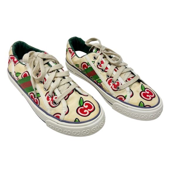 Gucci Shoes - Gucci Tennis 1977 Ivory Canvas GG Apple Print Web Stripe Sneakers 40